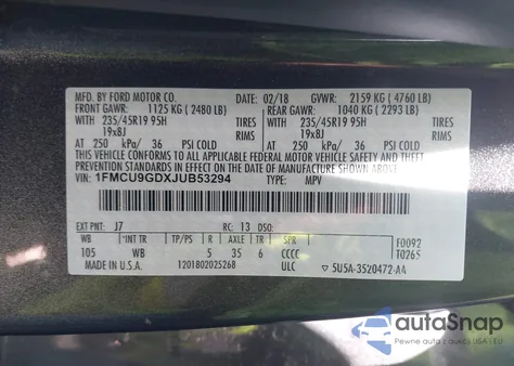 2018 Ford Escape Se from USA, damaged, VIN 1FMCU9GDXJUB53294